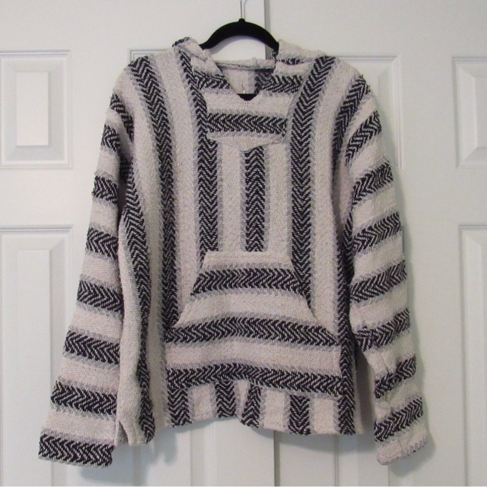 black and white striped baja hoodie